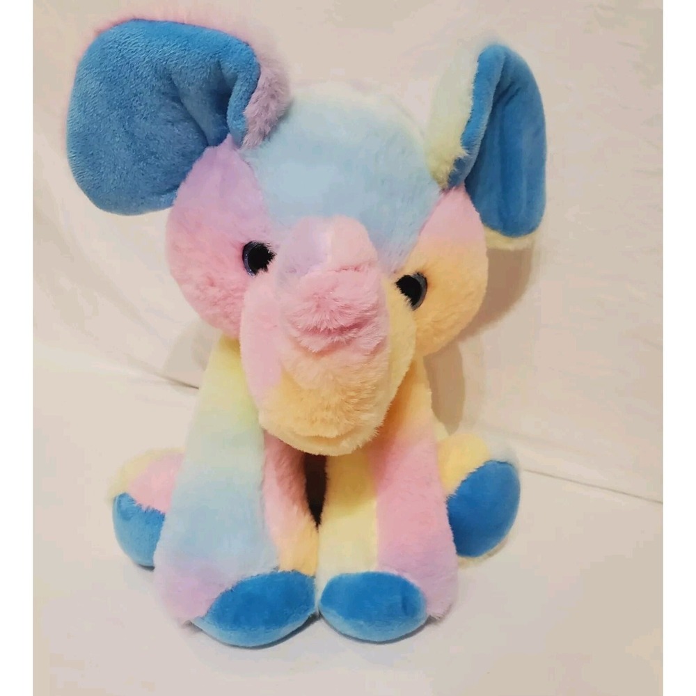 Peek-A-Boo Toys Rainbow Elephant Blue Glittery Eyes Soft Plush‎ Stuffed 15" Soft
